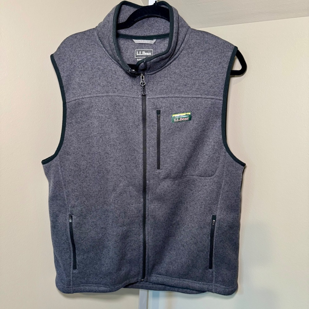 LL‎ Bean Mens Sweater Fleece Vest Charcoal Grey Full Zip Large Reg